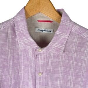 Tommy Bahama Ventana Plaid Linen Shirt Mens L Purple Windowpane Plaid